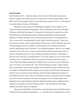Keith Donnellan Keith Donnellan (1931 – ) Began His Studies at the University of Maryland, and Earned His Bachelor’S Degree from Cornell University