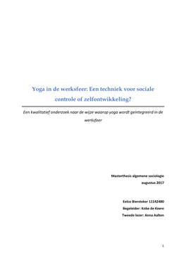 Yoga in De Werksfeer: Een Techniek Voor Sociale Controle of Zelfontwikkeling?