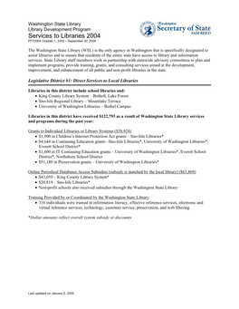 Services to Libraries 2004 FFY2004 October 1, 2003 – September 30, 2004