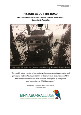 History About the Road Into Binna Burra Side of Lamington National Park