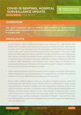 Covid-19 Sentinel Hospital Surveillance Update South Africa Week 32 2020