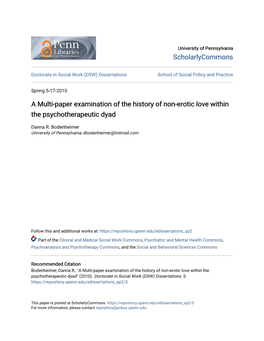 A Multi-Paper Examination of the History of Non-Erotic Love Within the Psychotherapeutic Dyad