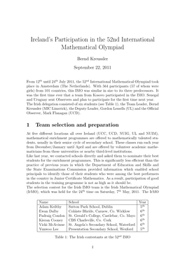 Ireland's Participation in the 52Nd International Mathematical Olympiad