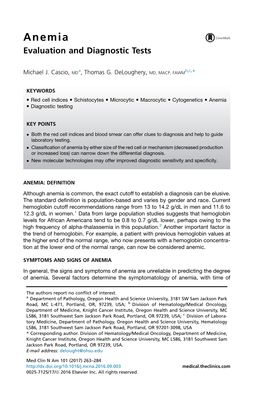 Anemia Evaluation and Diagnostic Tests