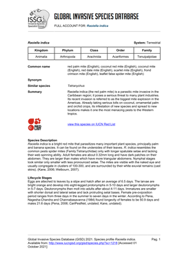 Raoiella Indica Global Invasive Species Database (GISD)