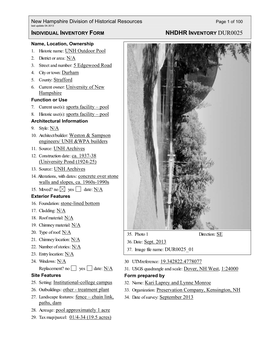 Pool 8. Historic Use(S): Sports Facility – Pool Architectural Information 9