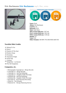 Eric Bachmann Eric Bachmann Mp3, Flac, Wma