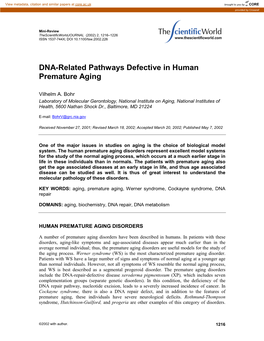 DNA-Related Pathways Defective in Human Premature Aging