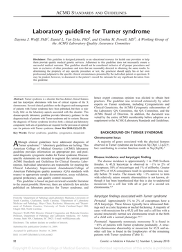 Laboratory Guideline for Turner Syndrome Daynna J