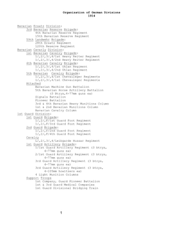 Organization of German Divisions, 1914