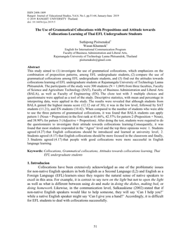 The Use of Grammatical Collocations with Prepositions and Attitude Towards Collocations Learning of Thai EFL Undergraduate Students