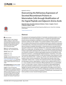 Overcoming the Refractory Expression of Secreted Recombinant Proteins in Mammalian Cells Through Modification of the Signal Peptide and Adjacent Amino Acids