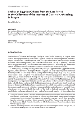 Shabtis of Egyptian Officers from the Late Period in the Collections of the Institute of Classical Archaeology in Prague