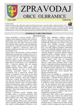 ZPRAVODAJ OBCE OLBRAMICE Číslo 4/2009 ČERVENEC