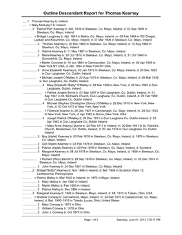 Outline Descendant Report for Thomas Kearney