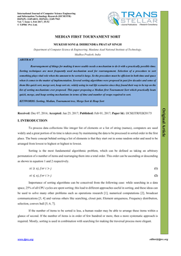 Ijcseitr-Median First Tournament Sort