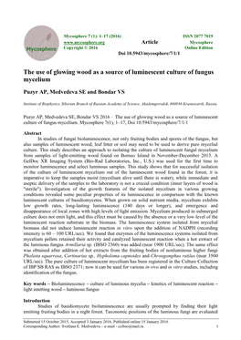 The Use of Glowing Wood As a Source of Luminescent Culture of Fungus Mycelium