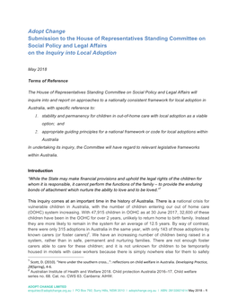 Adopt Change Submission to the House of Representatives Standing Committee on Social Policy and Legal Affairs on the Inquiry Into Local Adoption