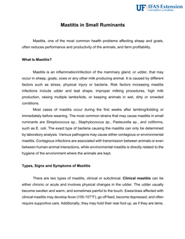 Mastitis in Small Ruminants