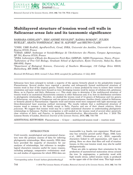 Multilayered Structure of Tension Wood Cell Walls in Salicaceae Sensu Lato and Its Taxonomic Signiﬁcance