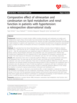 Comparative Effect of Olmesartan and Candesartan on Lipid Metabolism