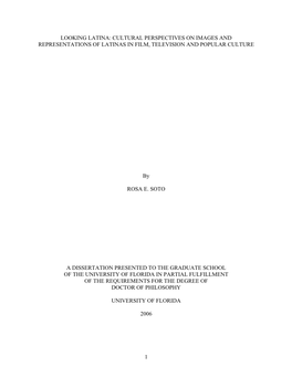 Looking Latina: Cultural Perspectives on Images and Representations of Latinas in Film, Television and Popular Culture