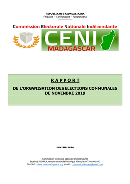 R a P P O R T De L’Organisation Des Elections Communales De Novembre 2019