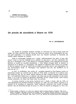 Un Procés De Sorcellerie À Ilharre En 1370