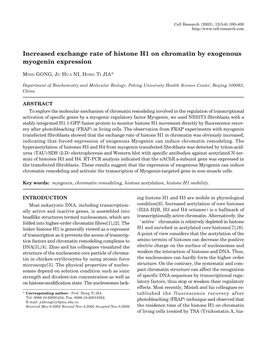 Increased Exchange Rate of Histone H1 on Chromatin by Exogenous Myogenin Expression