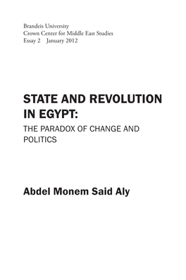State and Revolution in Egypt: the Paradox of Change and Politics