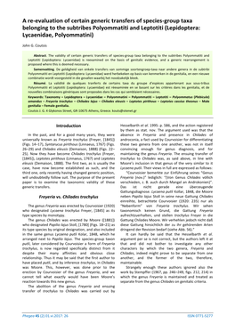 A Re-Evaluation of Certain Generic Transfers of Species-Group Taxa Belonging to the Subtribes Polyommatiti and Leptotiti (Lepidoptera: Lycaenidae, Polyommatini)