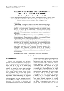 Psychotic Disorders and Comorbidity: Somatic Illness Vs