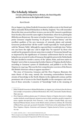 The Scholarly Atlantic Circuits of Knowledge Between Britain, the Dutch Republic and the Americas in the Eighteenth Century