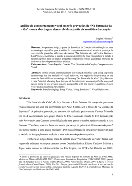 Na Batucada Da Vida” – Uma Abordagem Desenvolvida a Partir Da Semiótica Da Canção