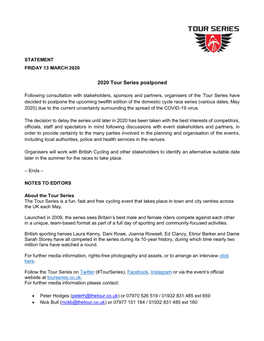 2020 Tour Series Postponed