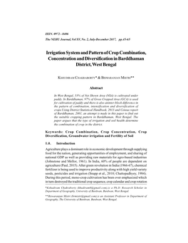 Irrigation System and Pattern of Crop Combination, Concentration and Diversificationin Barddhaman District, West Bengal