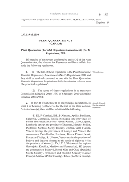 CAP. 433) Plant Quarantine (Harmful Organisms) (Amendment) (No. 2