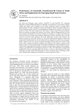 Performance of Genetically Transformed Bt Cotton in South Africa and Implications for Emerging Small Scale Farmers A.L