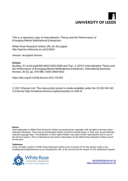 Internalization Theory and the Performance of Emerging-Market Multinational Enterprises