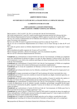 Préfète D'eure-Et-Loir Arrêté Préfectoral Ouverture Et