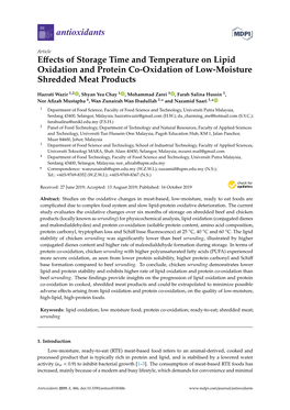 Effects of Storage Time and Temperature on Lipid Oxidation