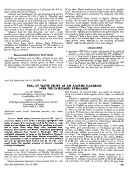 Trial of Water Celery As an Aquatic Flavoring Herb for Everglades Farmlands1