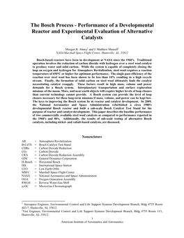 The Bosch Process - Performance of a Developmental Reactor and Experimental Evaluation of Alternative Catalysts