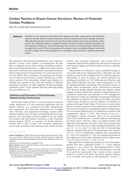 Cardiac Toxicity in Breast Cancer Survivors: Review of Potential Cardiac Problems Brian R.J