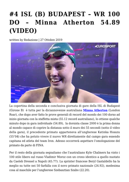 Minna Atherton 54.89 (VIDEO) Written by Redazione | 27 Ottobre 2019