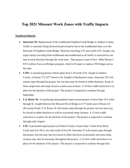 Top 2021 Missouri Work Zones with Traffic Impacts