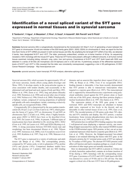 Identification of a Novel Spliced Variant of the SYT Gene Expressed in Normal Tissues and in Synovial Sarcoma