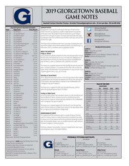 2019 Georgetown Baseball Game Notes