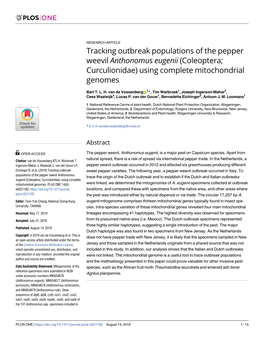 Tracking Outbreak Populations of the Pepper Weevil Anthonomus Eugenii (Coleoptera; Curculionidae) Using Complete Mitochondrial Genomes