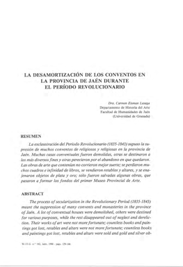 La Desamortización De Los Conventos En La Provincia De Jaén Durante El Período Revolucionario